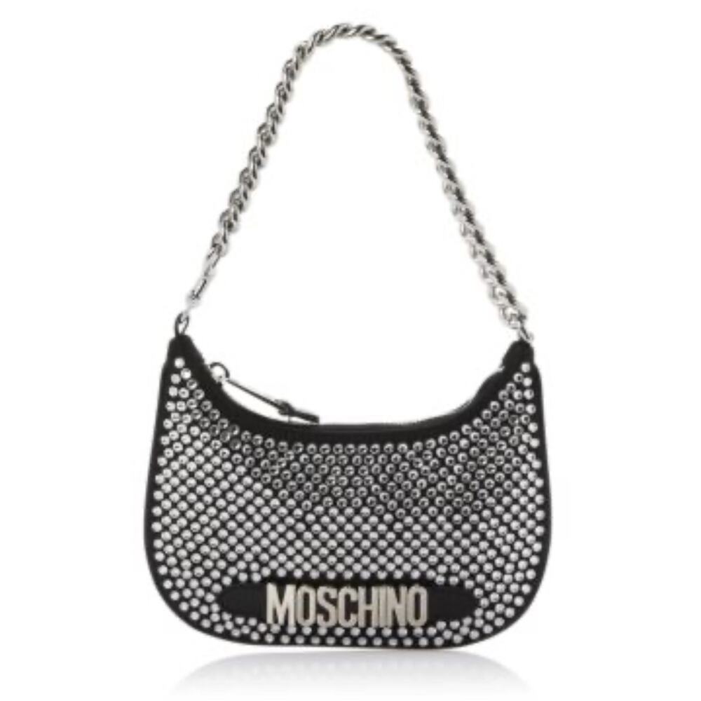 MOSCHINO Couture‎ Jeremy Scott Rhinestone Studded Black Silver Shoulder Bag NWOT